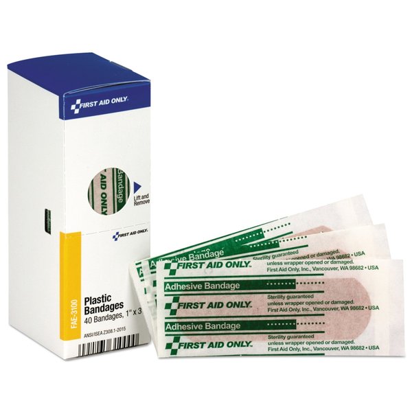First Aid Only Refill for SmartCompliance Cabinet, Plastic Bandages, 1 x 3, PK40 FAE-3100